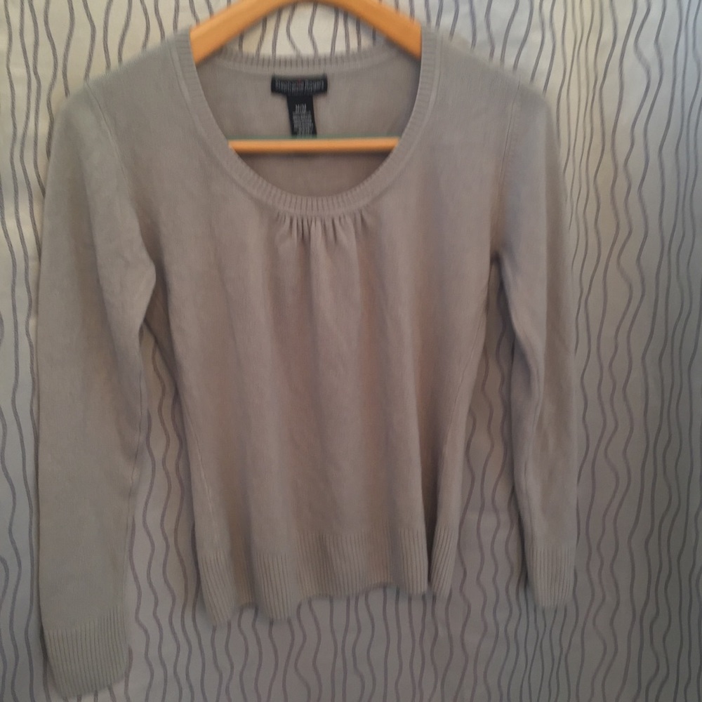 Stephanie Rogers scoop neck tan sweater